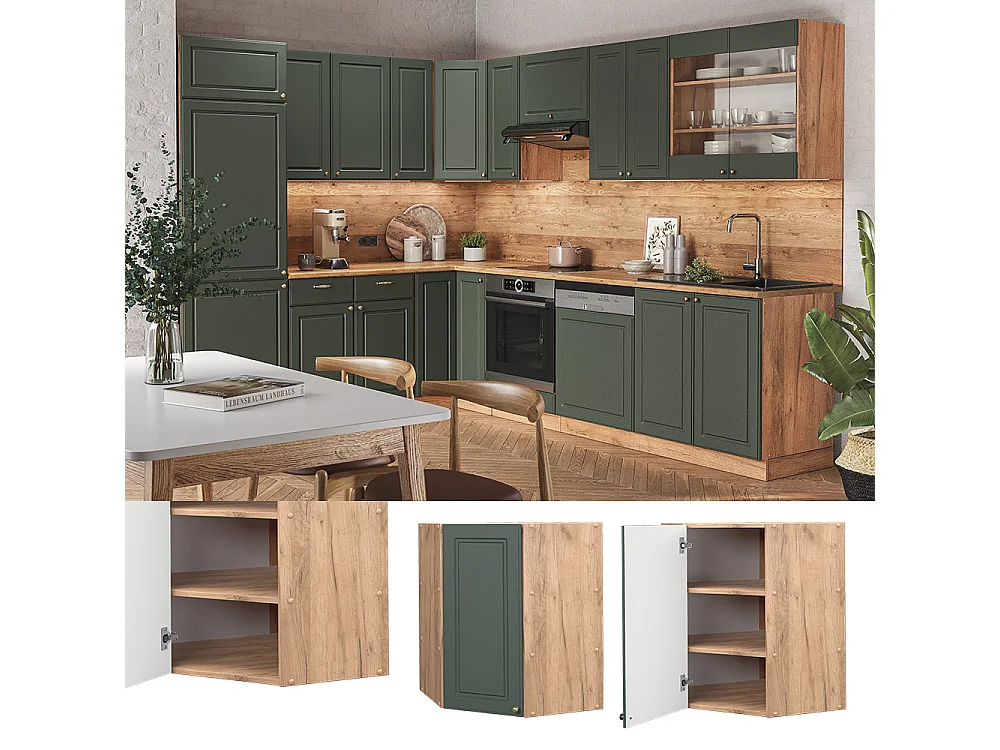 Mobile angolare da cucina verde-oro country house 57x34.1x72 fame-line