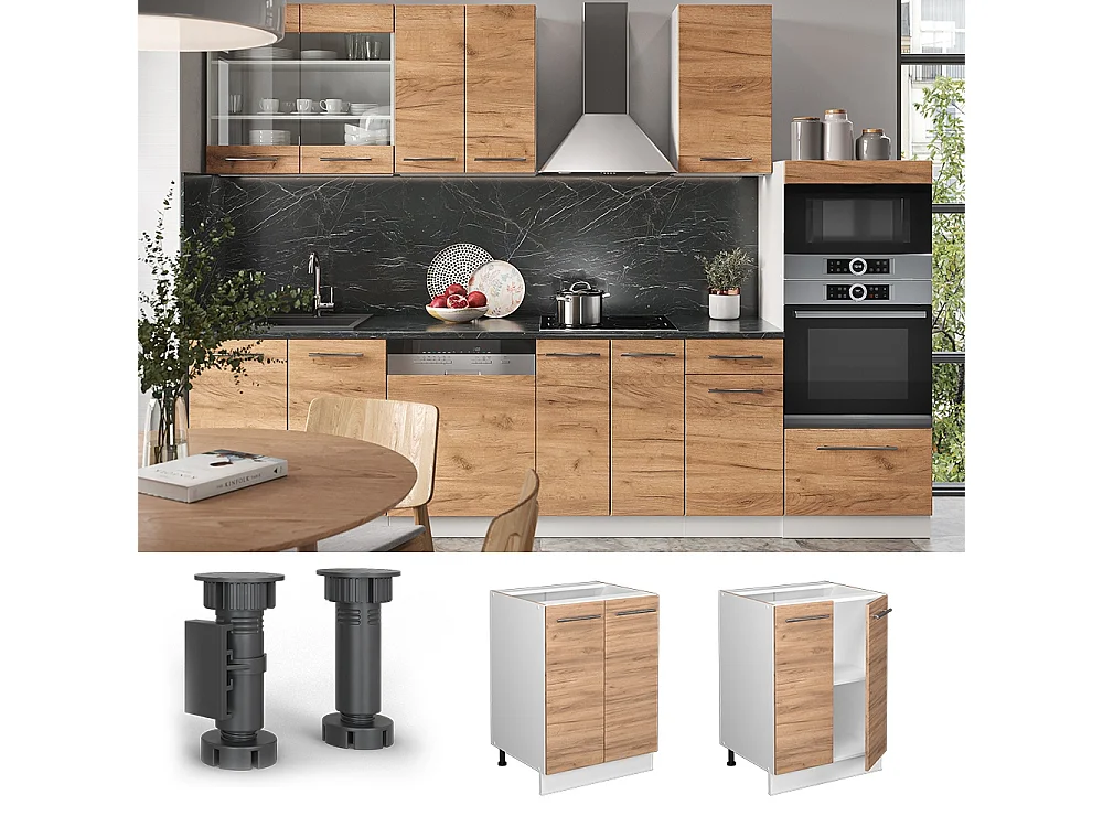 Meuble bas de cuisine chêne de force doré 60x51.6x82 fame-line