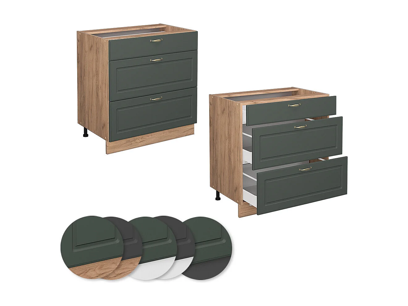 Mueble bajo de cocina verde dorado casa de campo 80x51.6x82 fame-line