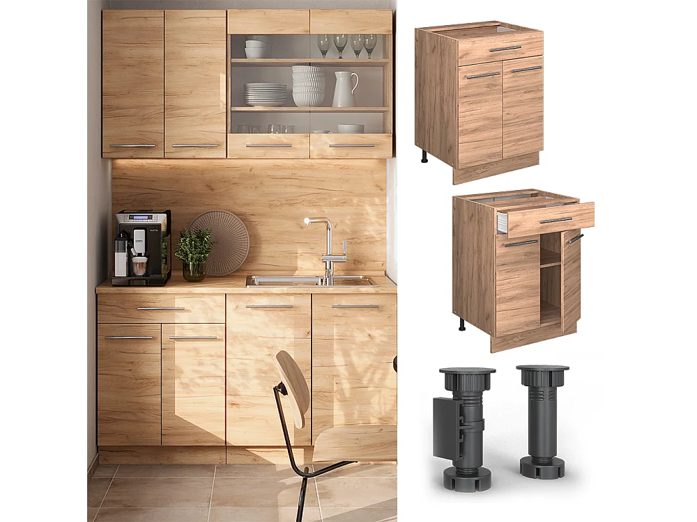 Meuble cuisine chêne de force doré 60x60x82 fame-line