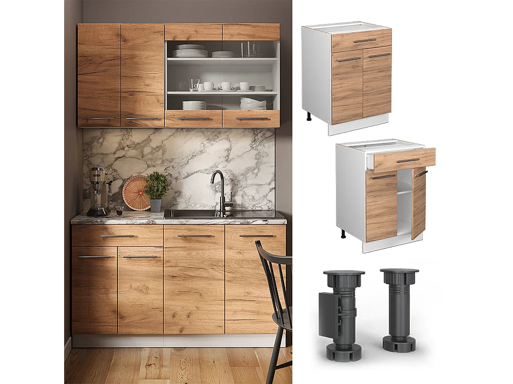Mobiletto base per cucina Rovere dorato 60x60x82 fame-line