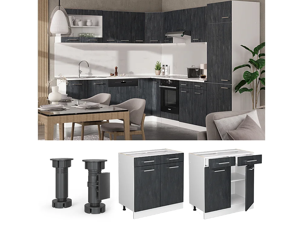 Mueble bajo de cocina hormigón negro 80x60x81.6 r-line