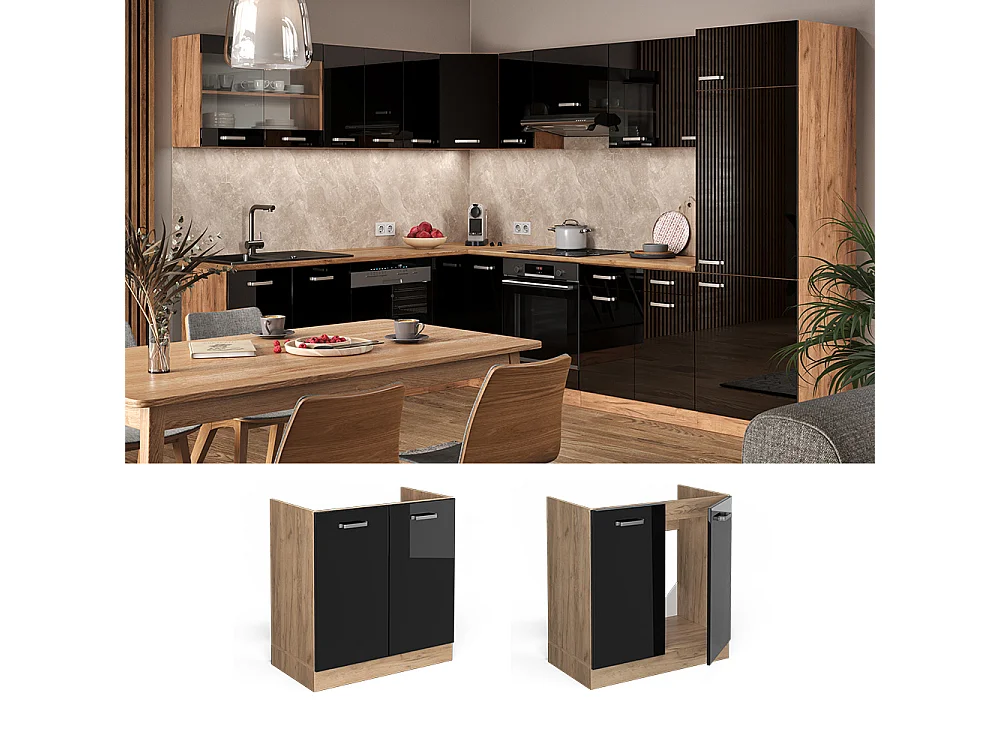 Armario bajo para fregadero negro brillo intenso 80x60x81.6 r-line