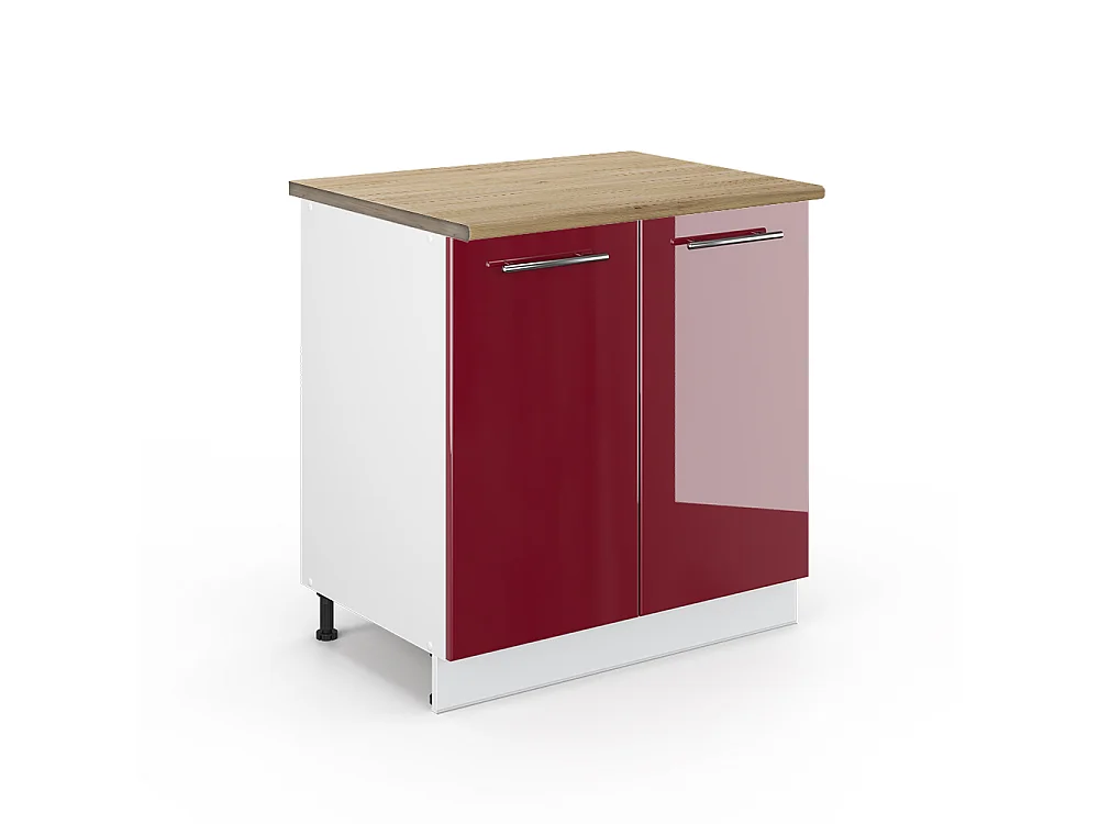Meuble bas sous-évier rouge bordeaux haute brillance 80x60x82 fame-line