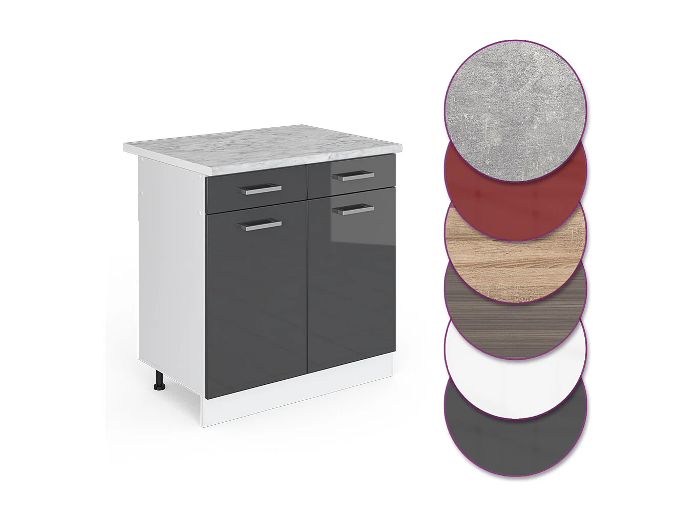 Armário baixo de cozinha antracite alto brilho 80x60x81.6 r-line