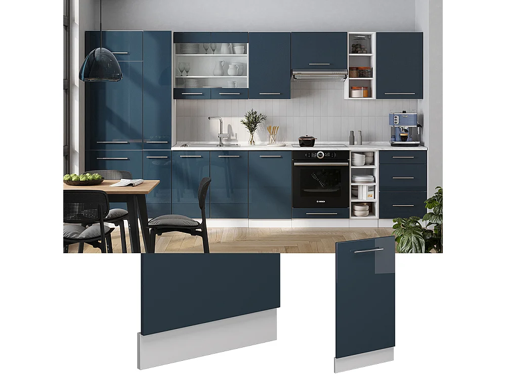 Façade de lave-vaisselle bleu foncé brillant 45x1.6x81.8 fame-line