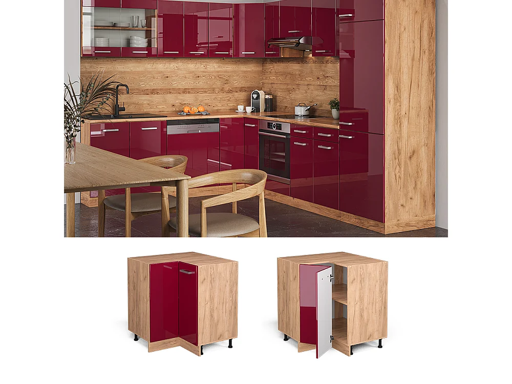Armario de esquina rojo de alto brillo 75.6x60x81.6 r-line