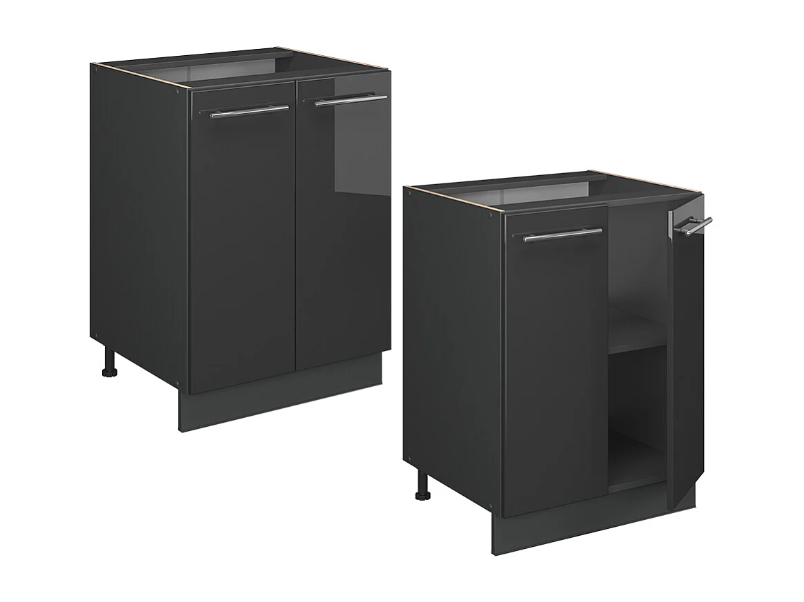 Meuble bas de cuisine anthracite haute brillance 60x51.6x82 fame-line