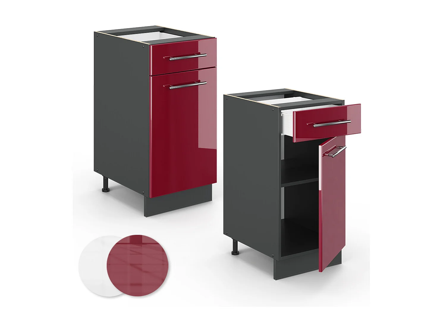 Mueble bajo de cocina rojo burdeos alto brillo 40x60x82 fame-line