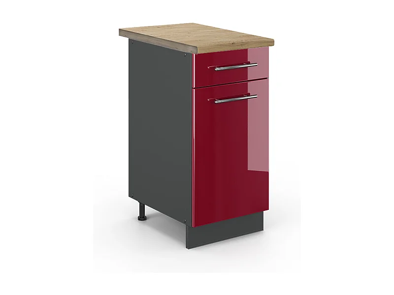 Meuble cuisine rouge bordeaux haute brillance 40x60x82 fame-line