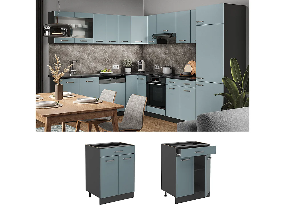Meuble cuisine bleu-gris 60x46x81.6 r-line