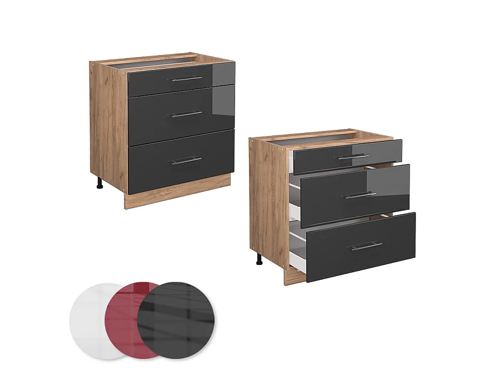 Meuble cuisine anthracite haute brillance 80x51.6x82 fame-line