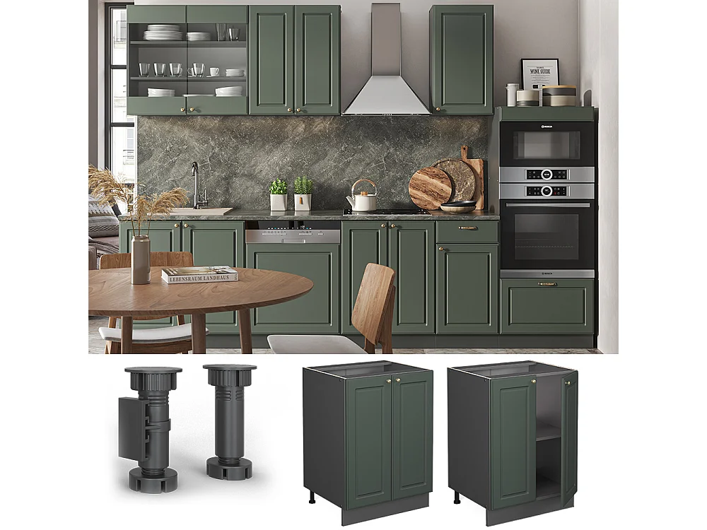 Mobiletto base cucina verde-oro country house 60x51.6x82 fame-line