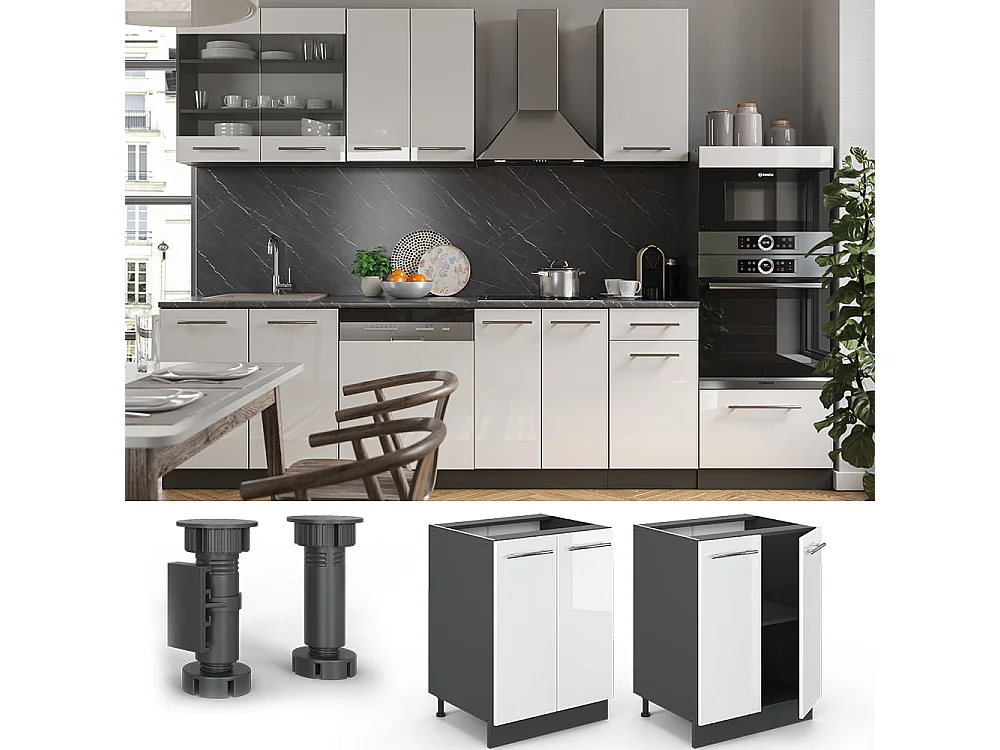 Meuble bas de cuisine blanc haute brillance 60x51.6x82 fame-line