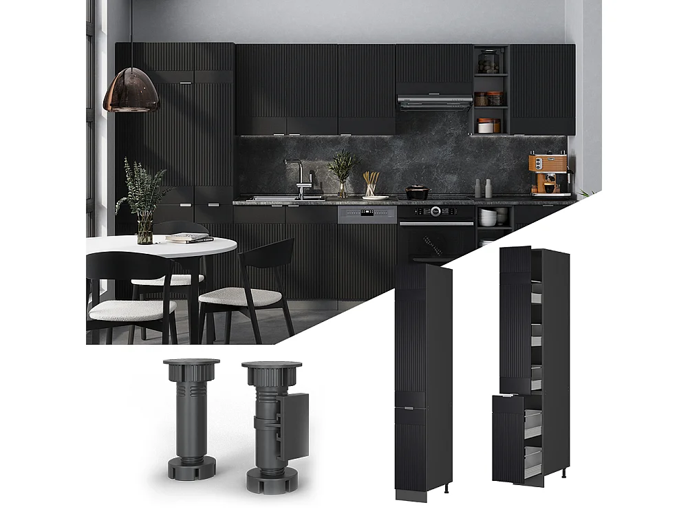 Meuble haute de cuisine noir rayé 30x58x206.8 fame-line