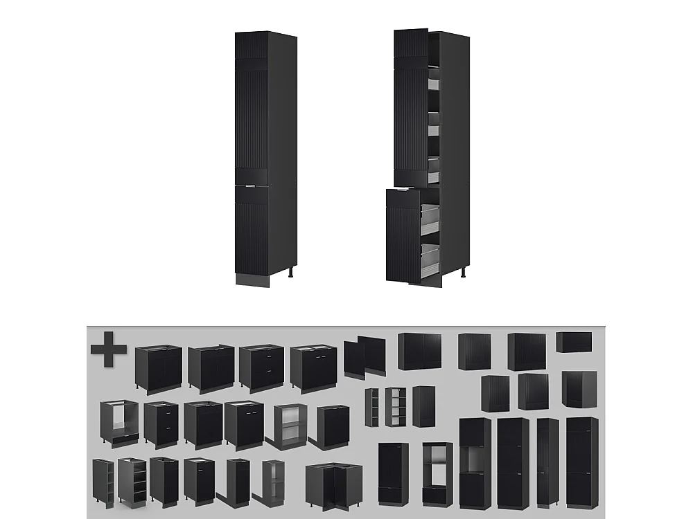 Meuble haute de cuisine noir rayé 30x58x206.8 fame-line