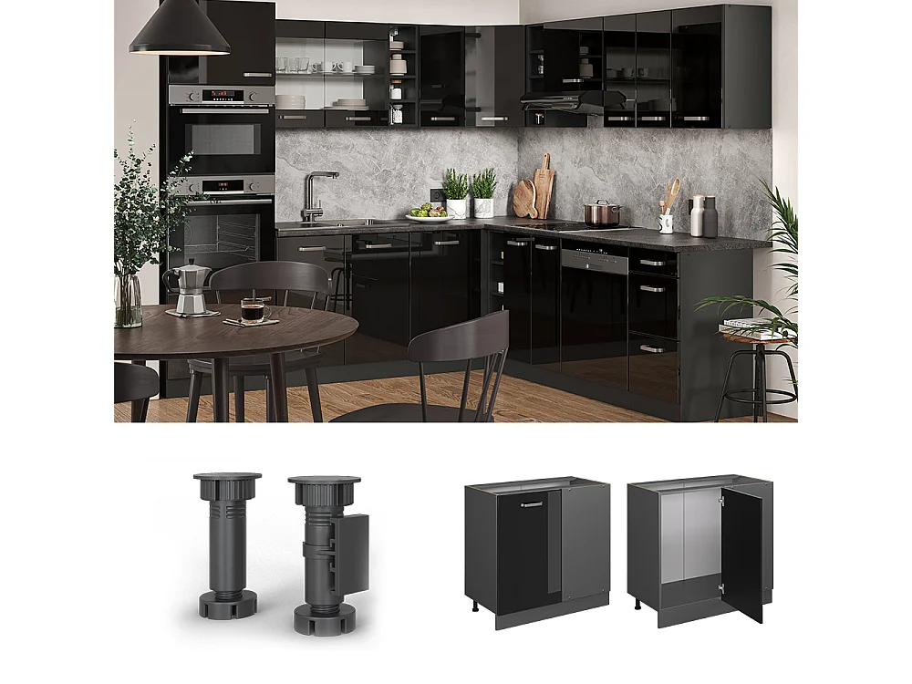 Armario de esquina negro brillo intenso 86x60x81.6 r-line