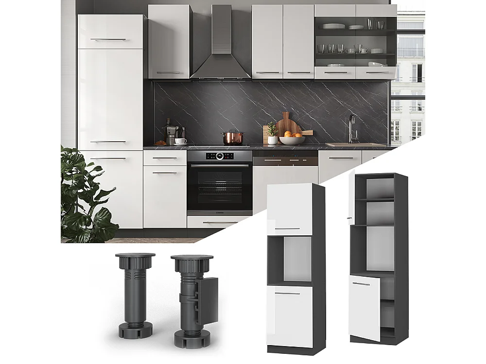 Armario para horno empotrado blanco alto brillo 60x58x206.8 fame-line