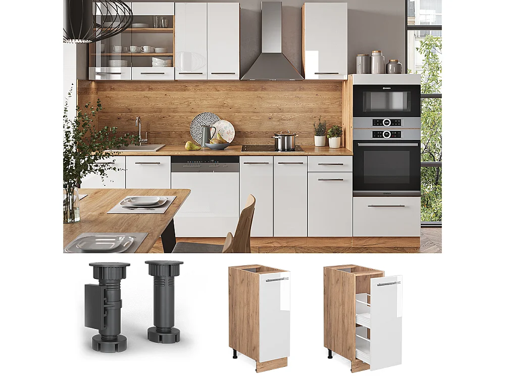 Meuble de cuisine blanc haute brillance 30x60x82 fame-line