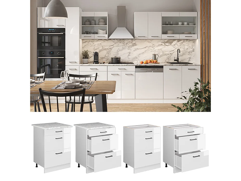 Meuble cuisine blanc haute brillance 60x46x81.6 r-line