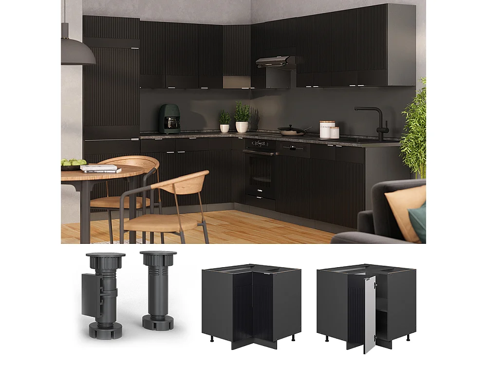 Mobile ad angolo cucina nero a righe 80.5x60x82 fame-line