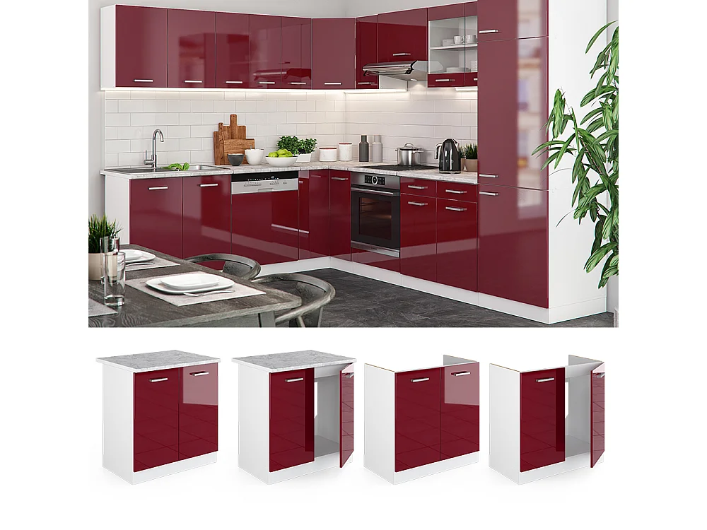 Meuble bas sous-évier rouge brillant 80x60x81.6 r-line