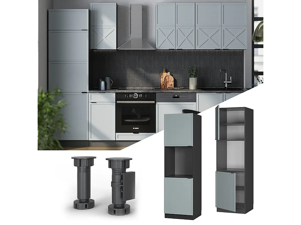 Meuble pour four bleu clair-gris 60x58x206.8 fame-line