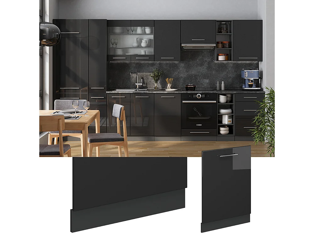 Façade de lave-vaisselle anthracite haute brillance 60x1.6x81.8 fame-line