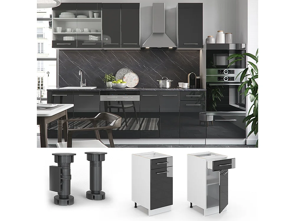 Küchenunterschrank anthrazit hochglanz 40x60x82 fame-line