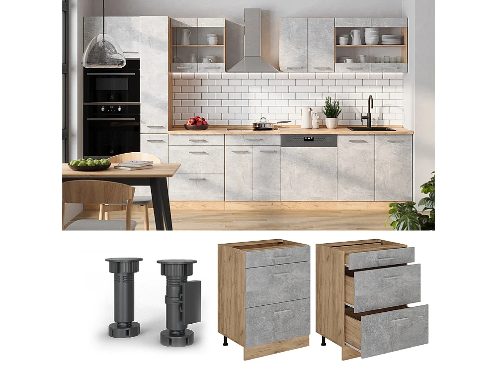 Mobiletto base per cucina calcestruzzo 60x60x81.6 r-line