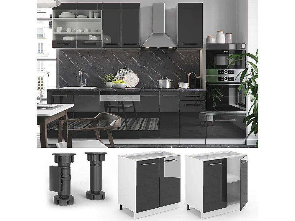 Meuble bas sous-évier anthracite haute brillance 80x60x82 fame-line