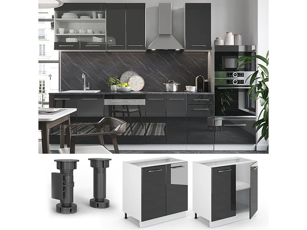 Mobiletto base cucina antracite lucido/bianco 80x60x82 fame-line