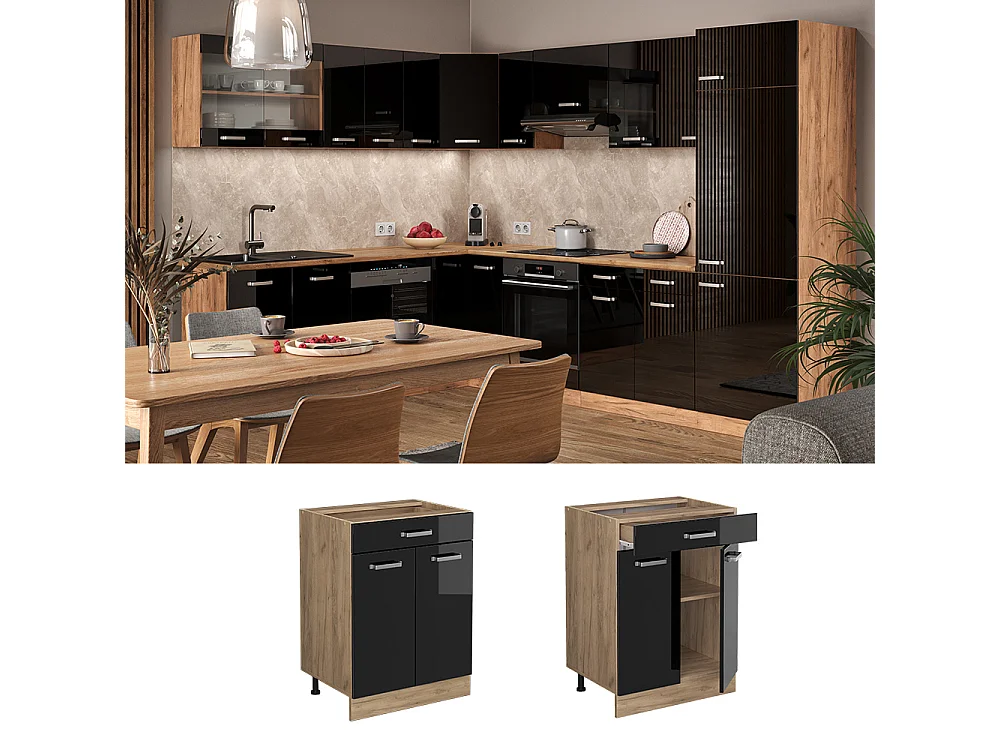 Mueble bajo de cocina negro brillo intenso 60x46x81.6 r-line