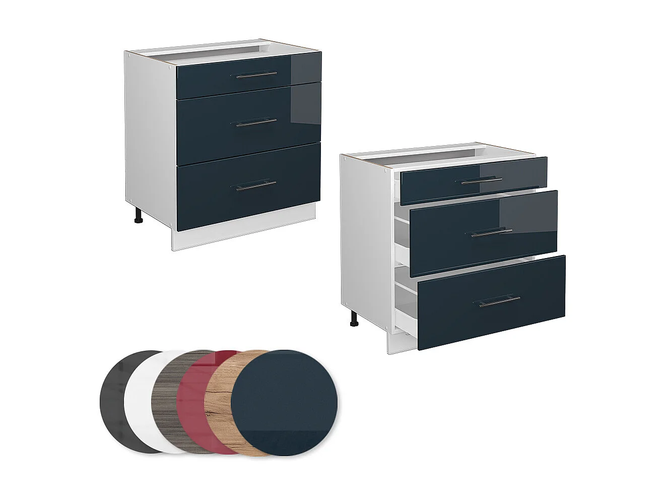 Mueble bajo de cocina azul oscuro alto brillo 80x60x82 fame-line