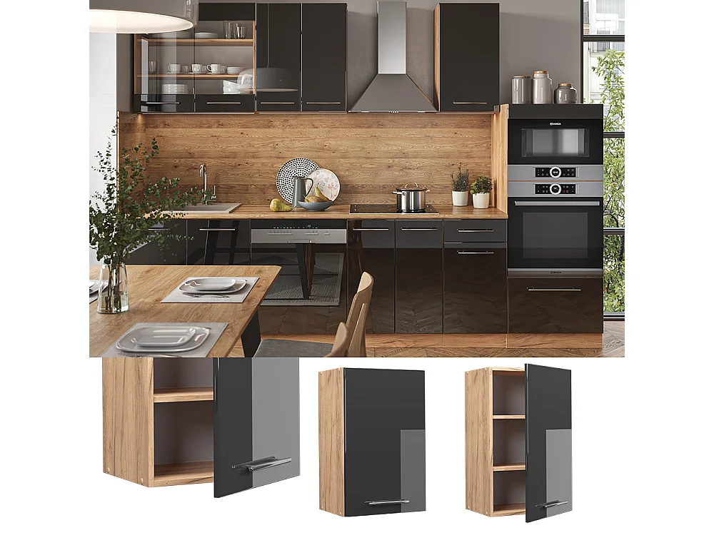 Elément haut de cuisine anthracite haute brillance 45x34.1x72 fame-line