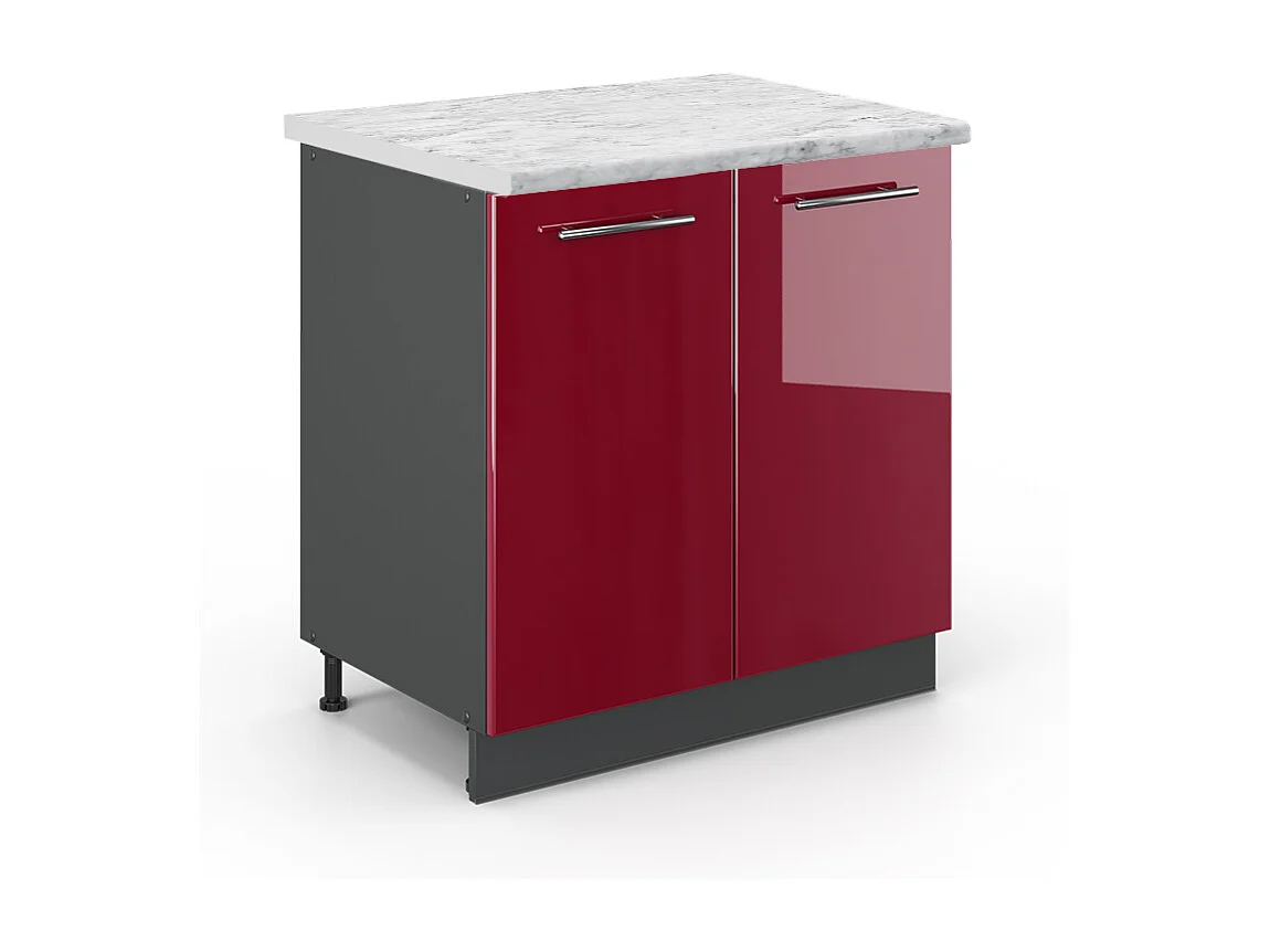 Meuble bas sous-évier rouge bordeaux haute brillance 80x60x82 fame-line
