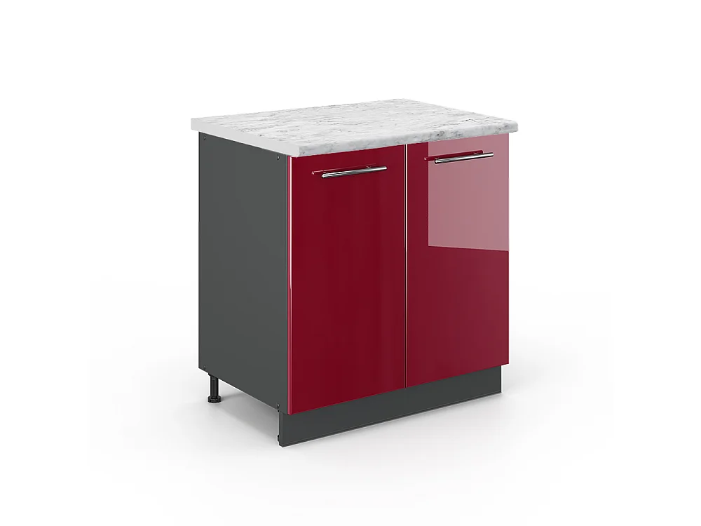 Meuble bas sous-évier rouge bordeaux haute brillance 80x60x82 fame-line