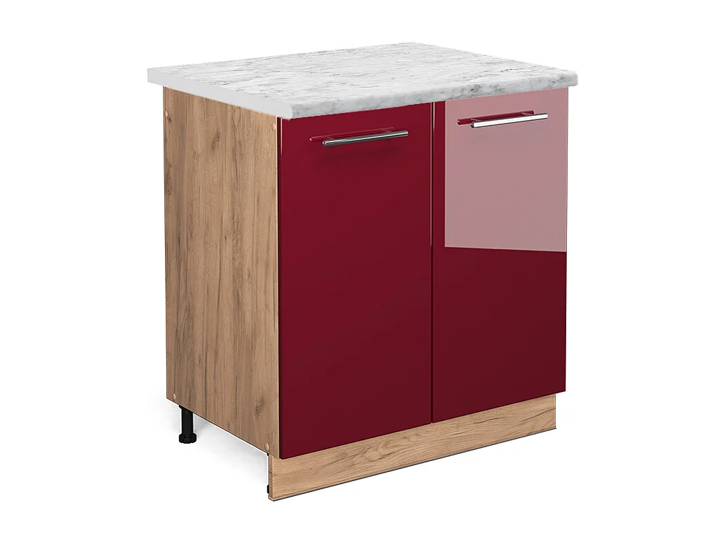 Meuble bas sous-évier rouge bordeaux haute brillance 80x60x82 fame-line