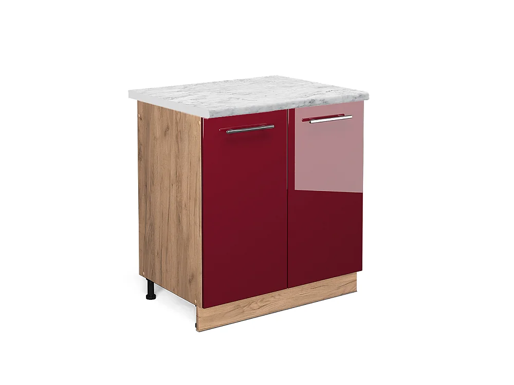 Meuble bas sous-évier rouge bordeaux haute brillance 80x60x82 fame-line