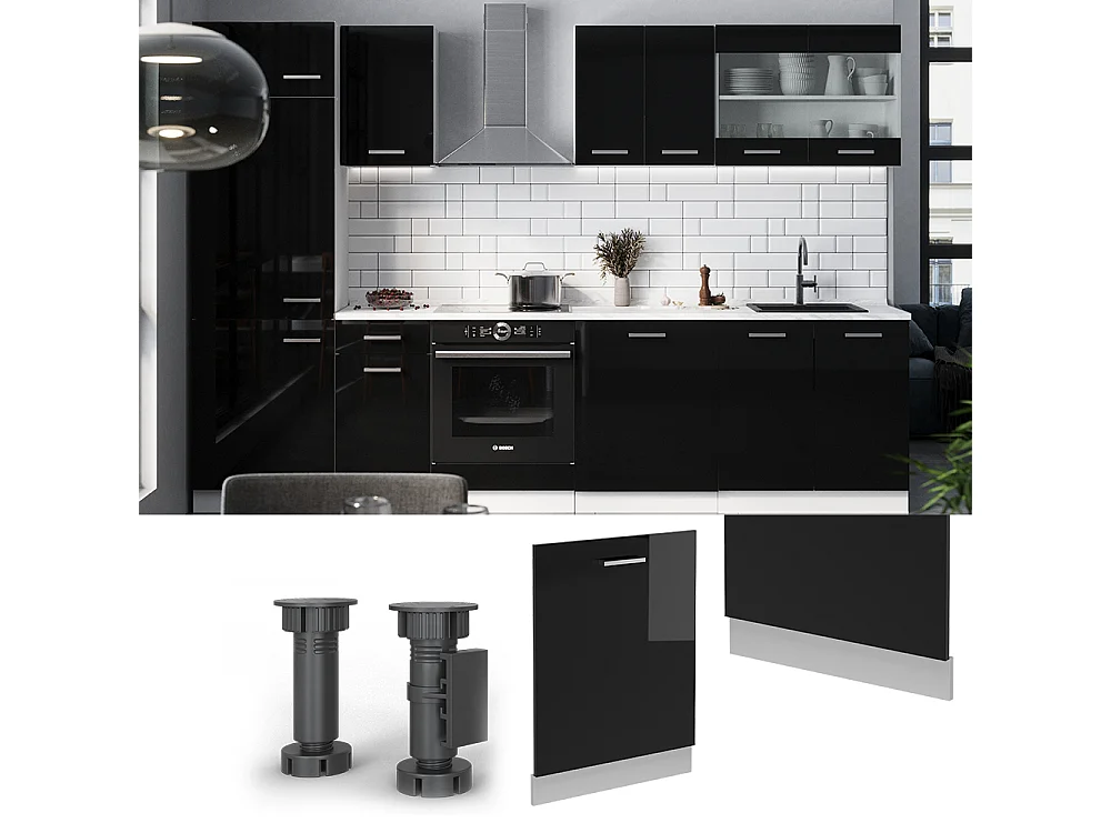 Façade de lave-vaisselle noir haute brillance 60x1.6x81.8 r-line