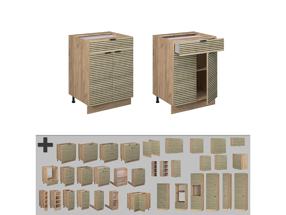 Keukenonderkast eiken paneel 60x51.6x82 fame-line