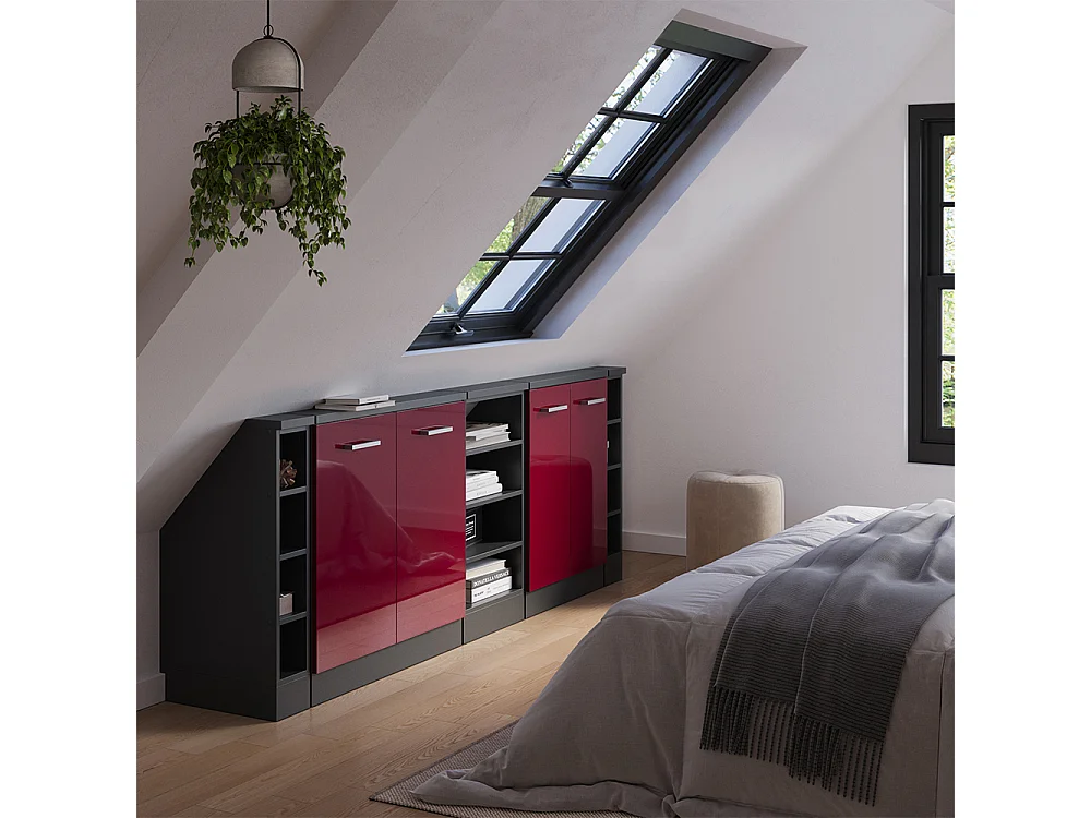 Meuble sous pente rouge brillant 215x46x81.6 r-line