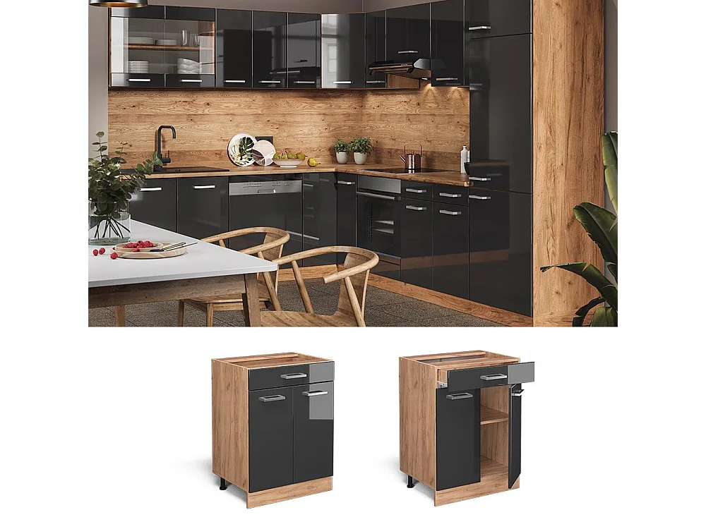 Keukenonderkast antraciet hoogglans 60x60x81.6 r-line