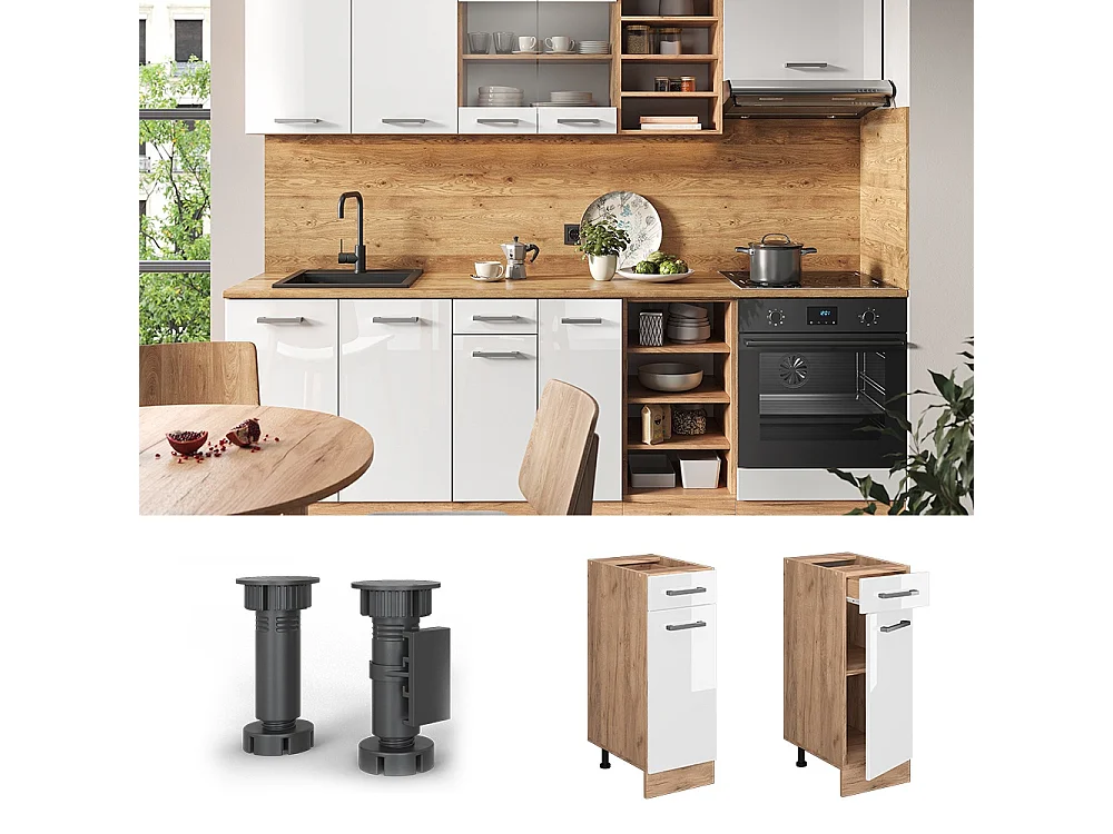 Meuble cuisine blanc haute brillance 30x60x81.6 r-line