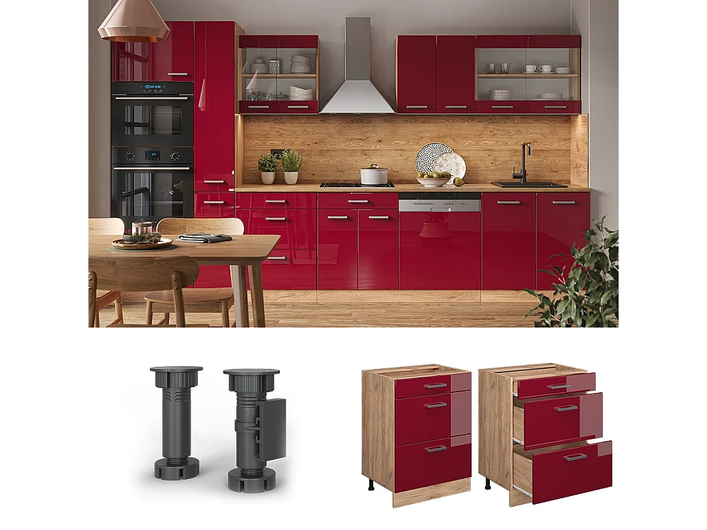 Meuble cuisine rouge brillant 60x46x81.6 r-line