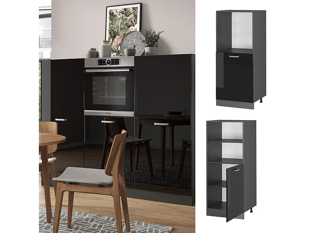 Meuble pour four noir haute brillance 60x57x143 r-line