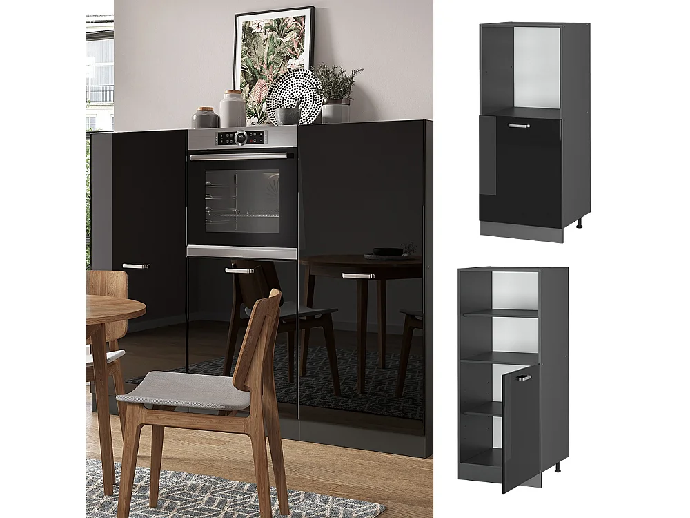 Meuble pour four noir haute brillance 60x57x143 r-line