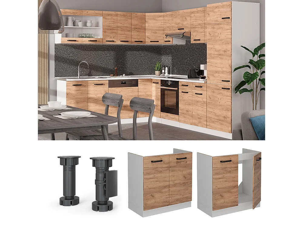 Meuble bas sous-évier chêne de force doré 80x46x81.6 r-line