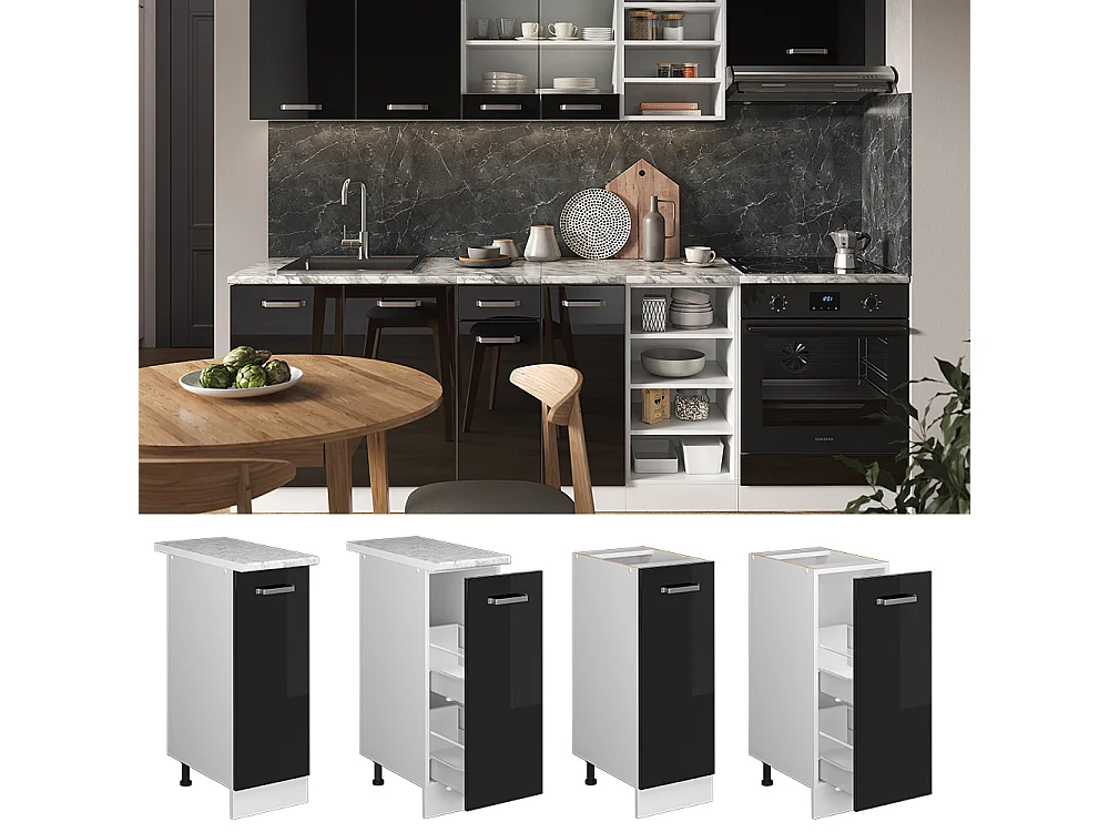 Armadio cucina dispensa alto nero lucido 30x60x81.6 r-line