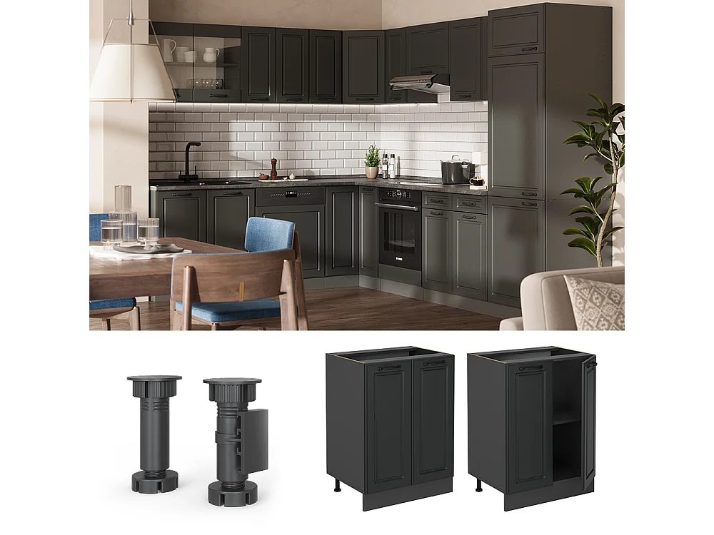 Keukenonderkast antraciet landhuis 60x60x81.6 r-line